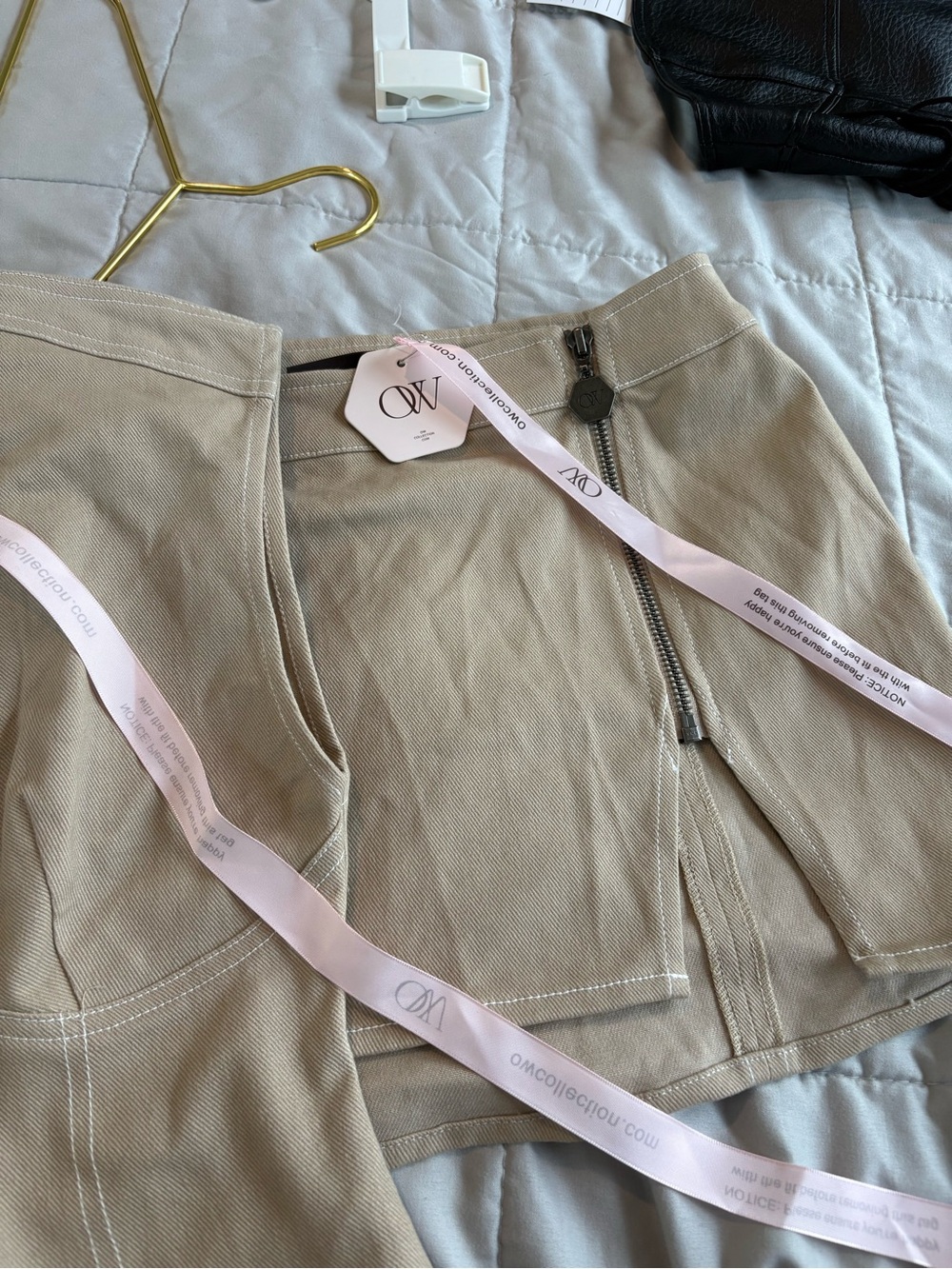 OW collection Beige Two-Piece Zipper Top & Mini Skirt Set - Picture 9 of 9